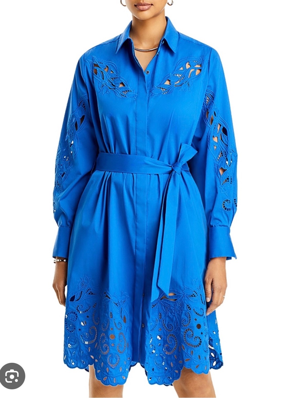 Kobi Halperin Royal Blue Cutwork Shirtwaist Midi Dress
